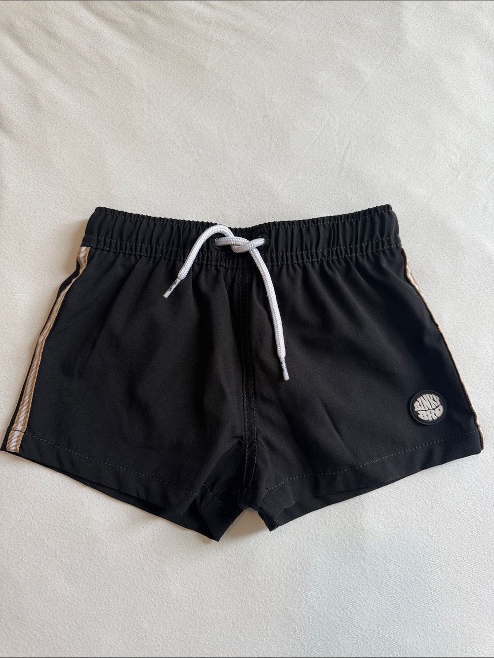 Binky Bro Black Drawstring Swim Trunks with Brown Stripes Size 2-3 Years